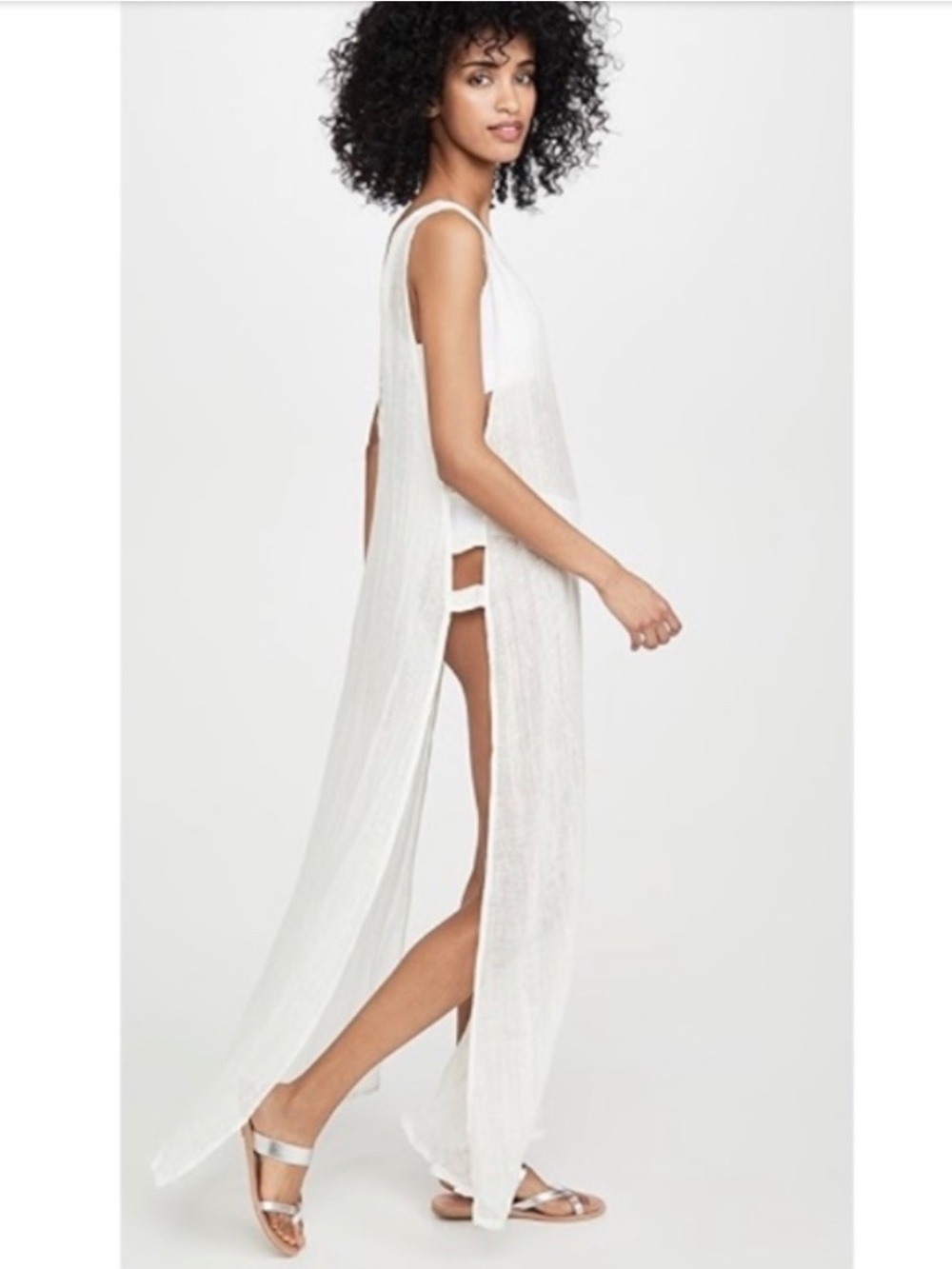 Vitamin A Lumiere Stripe Tradewinds Dress Women’s Beach Cover-Up Maxi Linen M